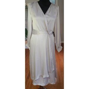 NWT Express Lady Long Sleeve Silky Gray Wrap Dress Show Me The Ring Gray Med